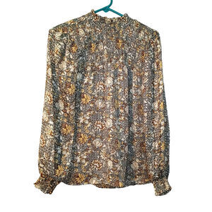 Maison d'Amelie Size Small S Blouse Sheer Sparkle Top Floral Flower Long Sleeve
